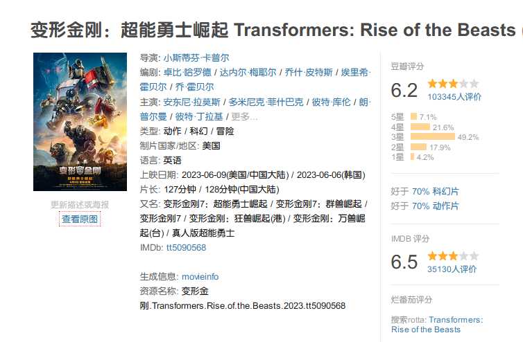 2023《变形金刚：超能勇士崛起》【4K HDR 杜比视界】中文字幕 正式版 附前六部 4K REMUX