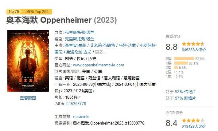奥本海默 Oppenheimer (2023) 1080P BluRay REMUX 原盘 39G 外挂中字